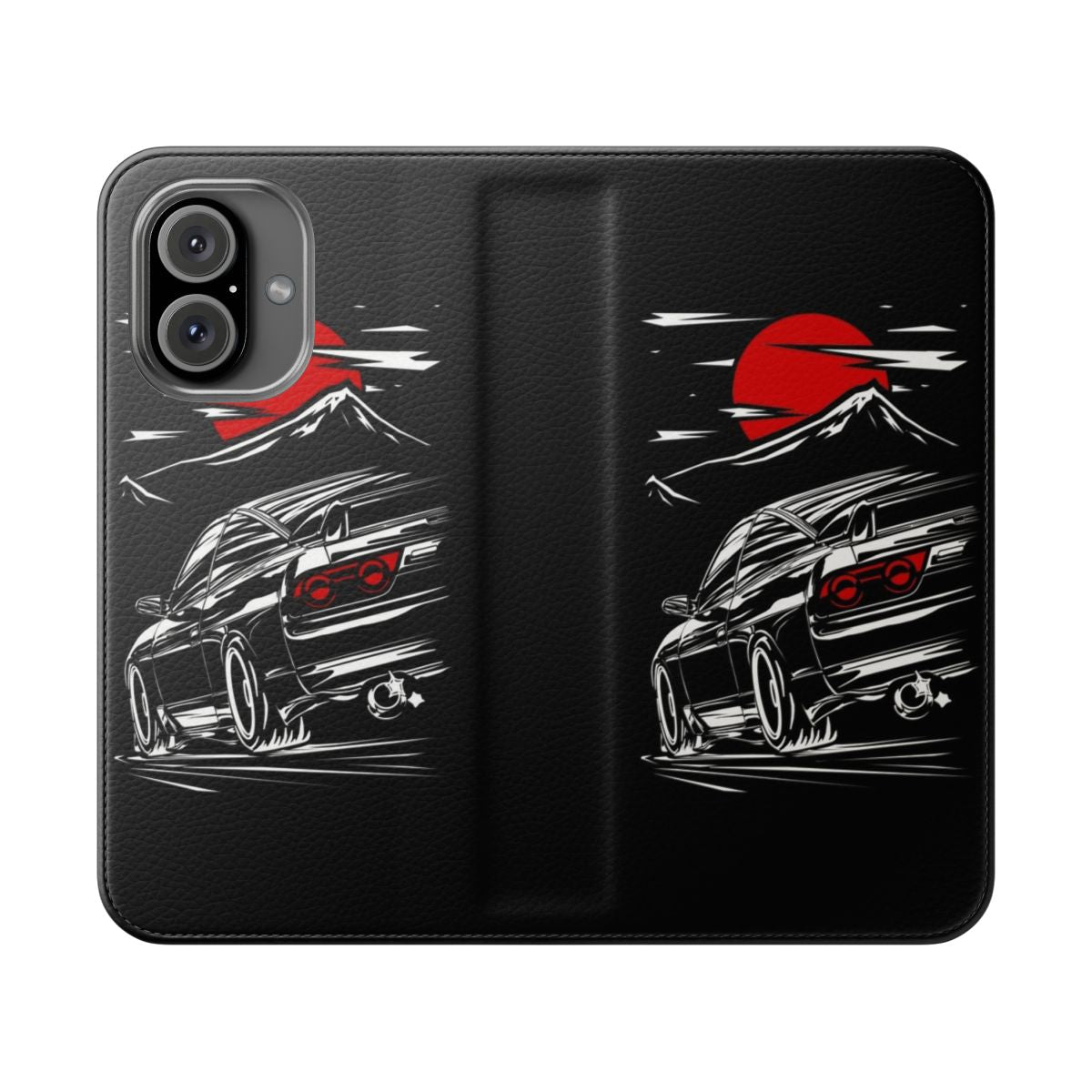 Nissan Silvia-inspired flip cover phone case with car enthusiast design