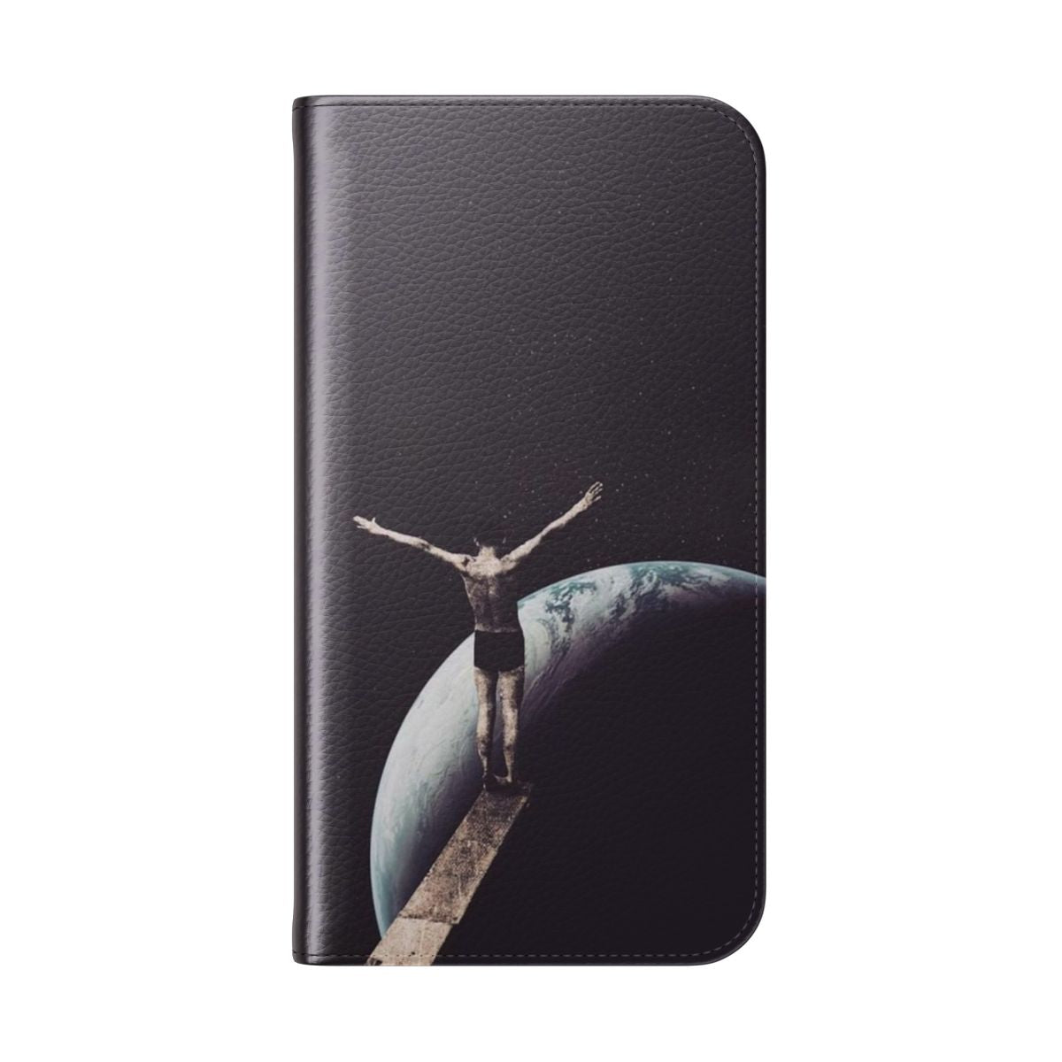 Artistic flip cover phone case with surreal space collage design - Folded Back