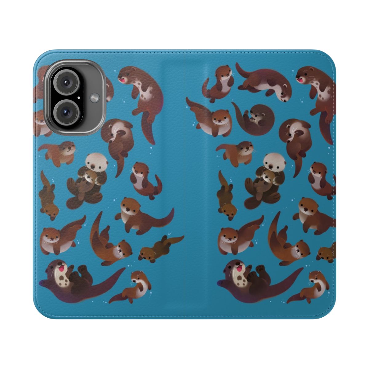 A flip cover phone case featuring a cute otter design.