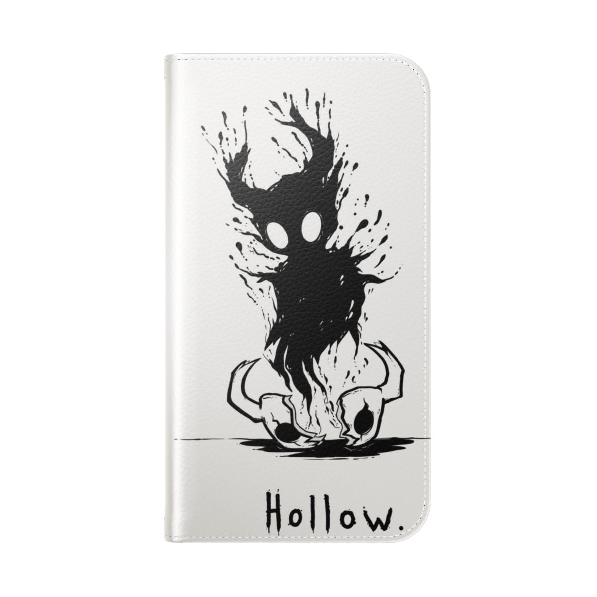 A flip cover phone case featuring a hollow knight-inspired design. - Folded Back