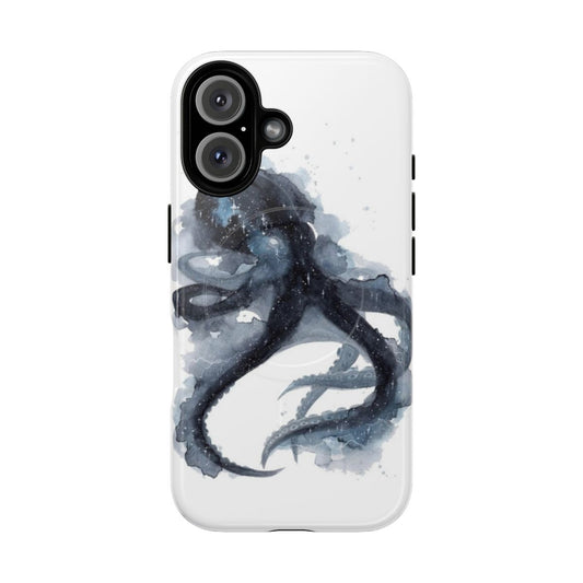 Magnetic phone case with a vibrant galaxy octopus design