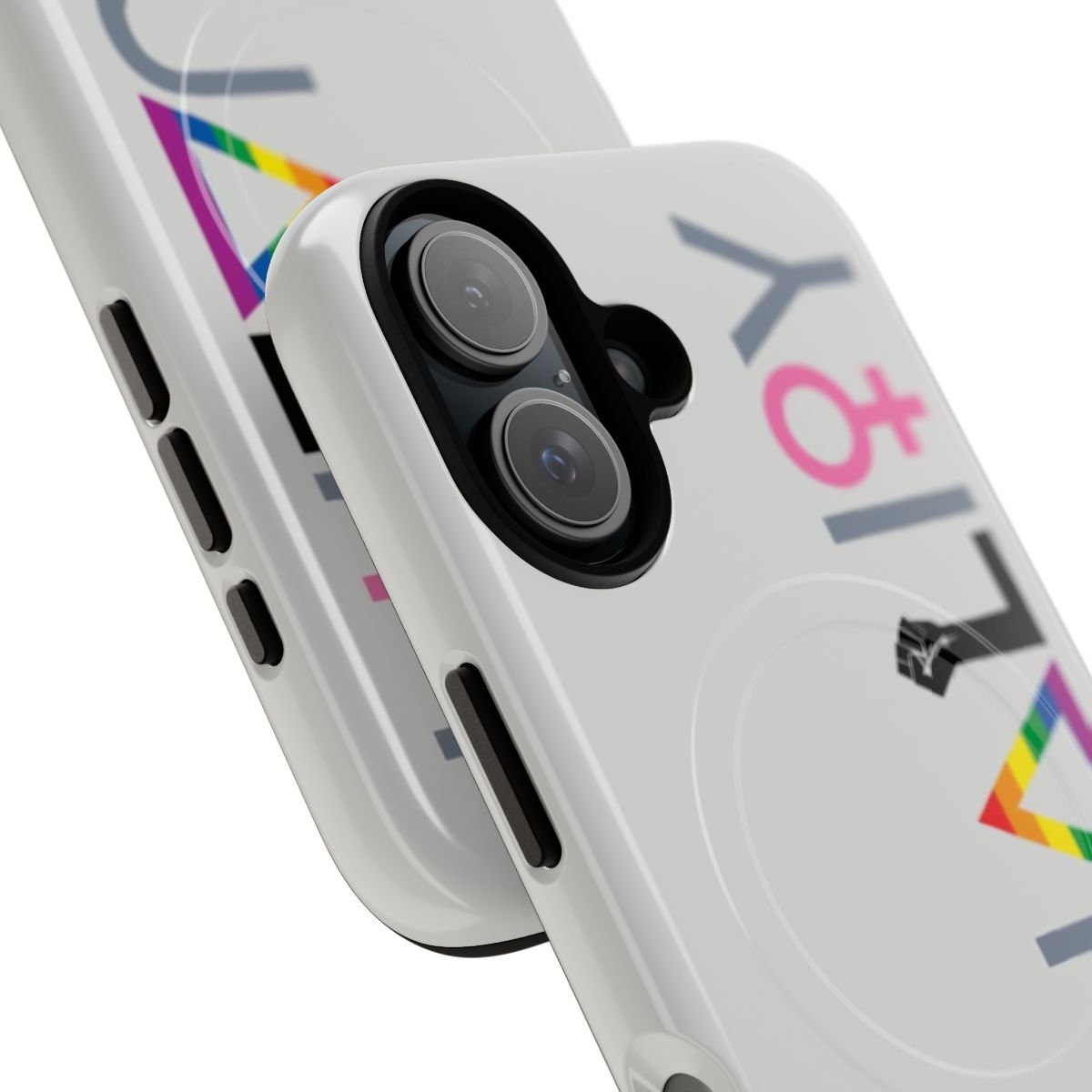 Inclusive magnetic tough phone case with LGBTQ+, BLM, and feminist designs - Detail