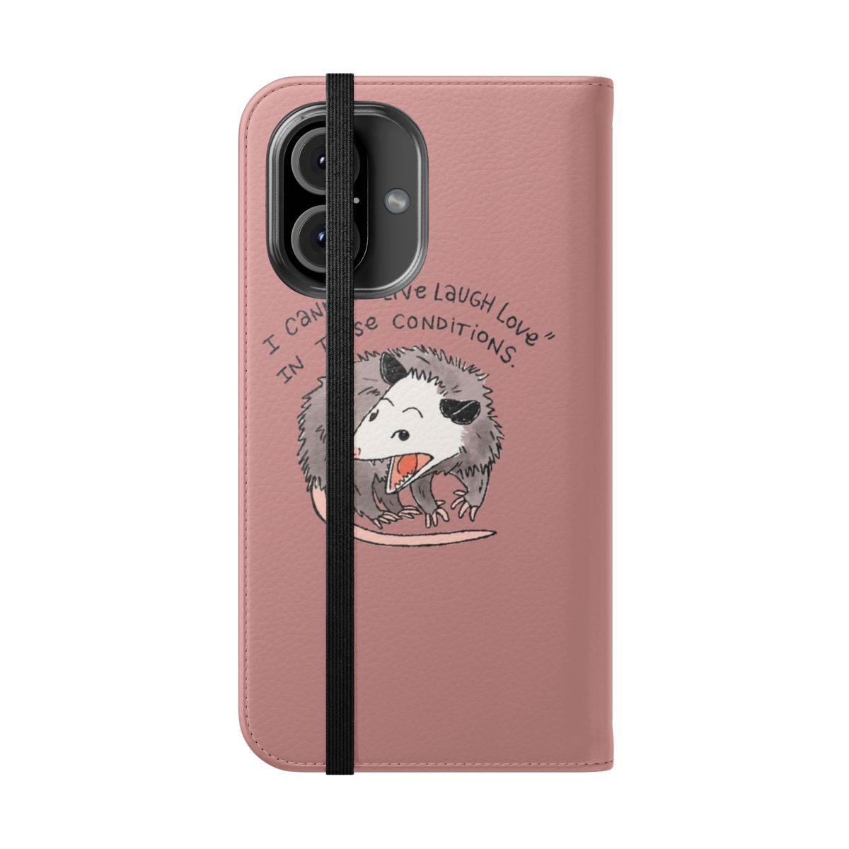 Playful opossum design on a flip phone case cover - Folded Front