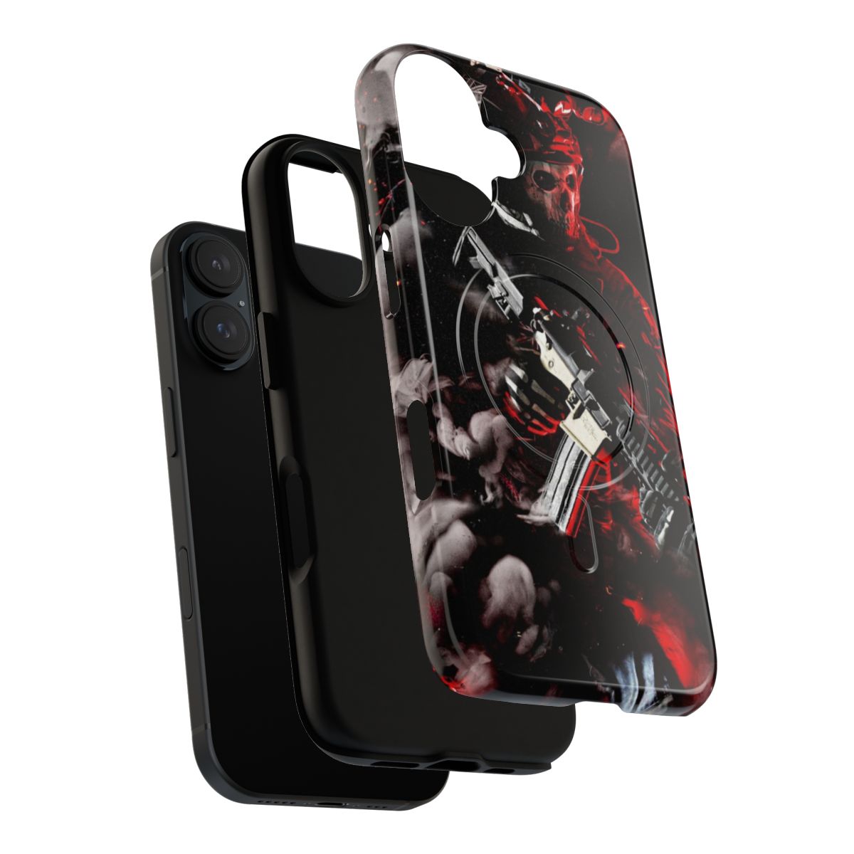 Durable phone case with a camouflage and double exposure design, perfect for outdoor enthusiasts and tactical gear lovers. - Layers