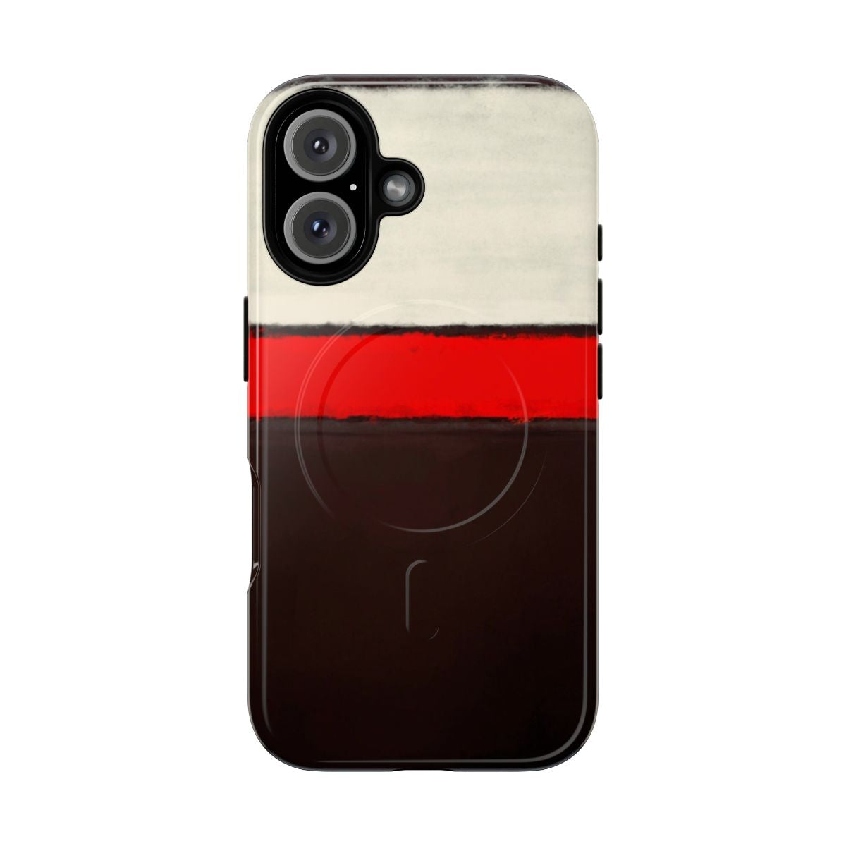 A modern, abstract phone case featuring a bold, colorful design with magnetic closure.