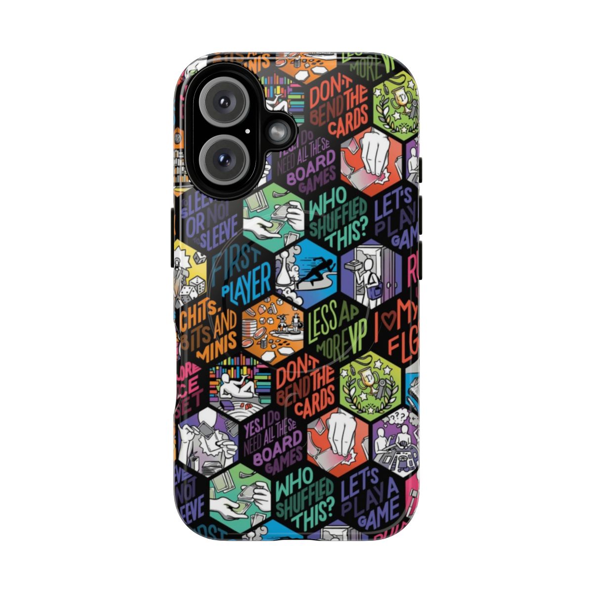 Durable magnetic phone case with a hex pattern design for board game enthusiasts