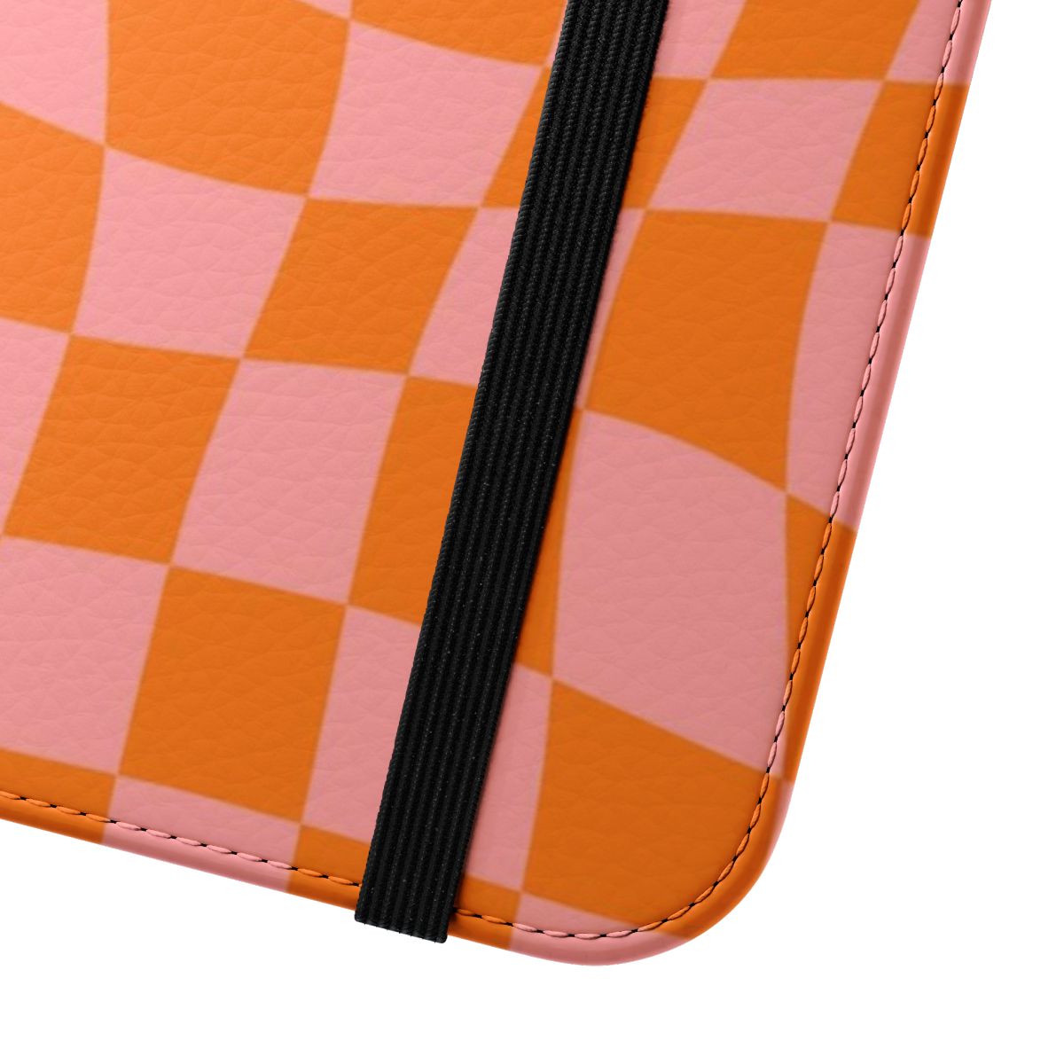 Vibrant and unique checkered pattern design on a handcrafted flip phone case - Close Up