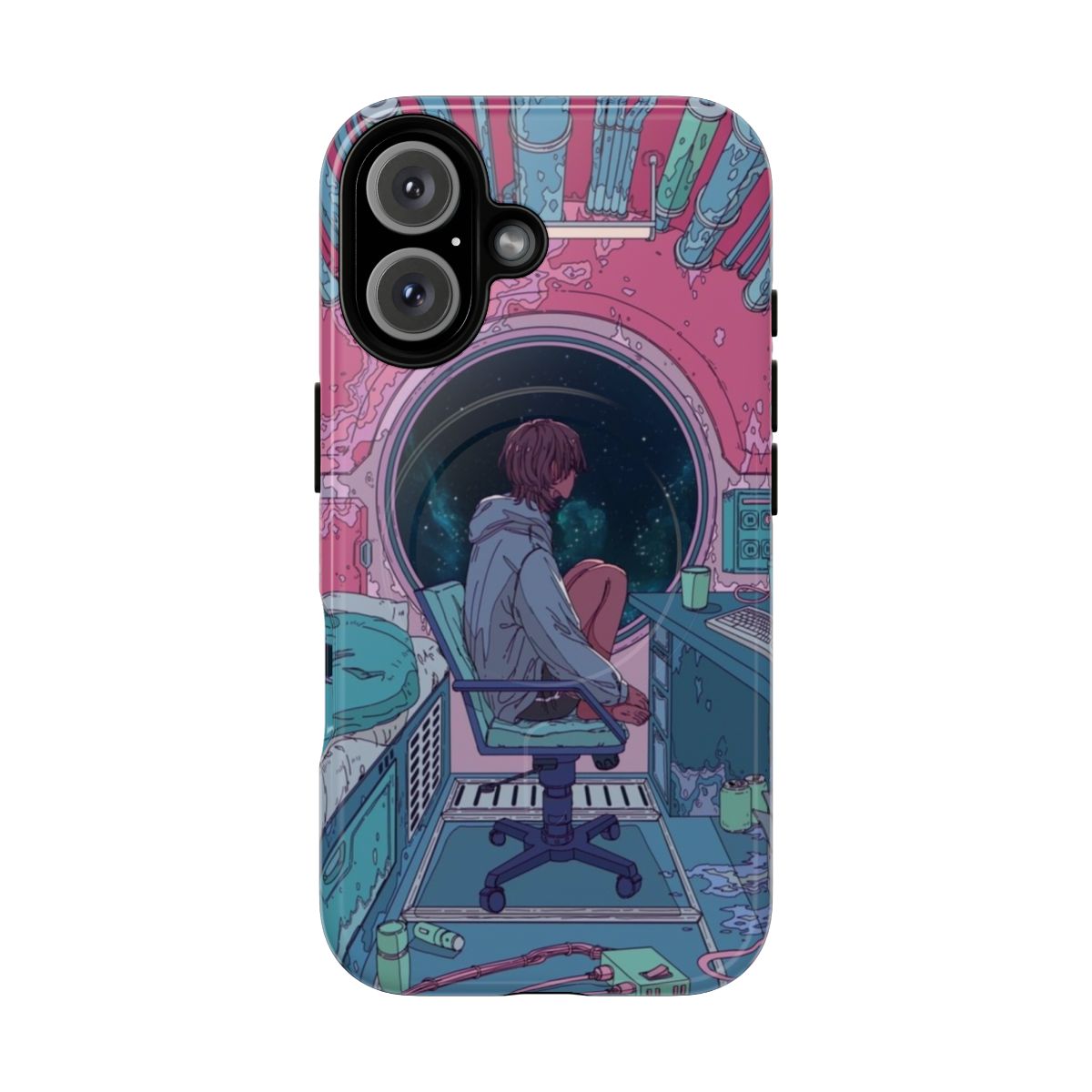 Capsule Apartment-themed magnetic tough phone case with sci-fi design elements