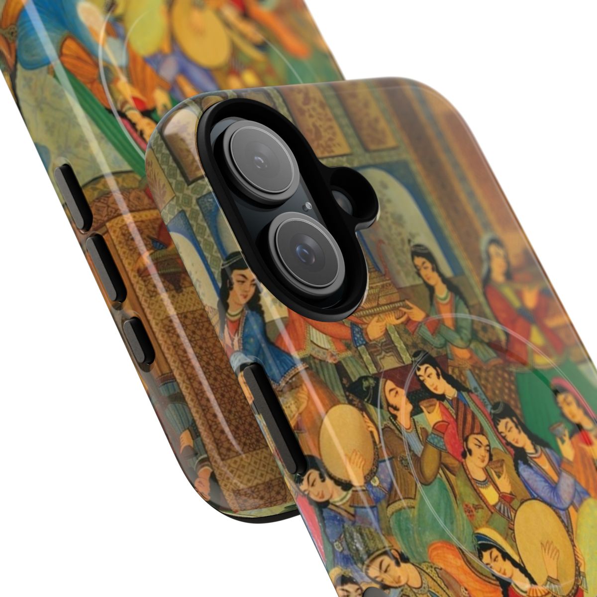 Magnetic phone case featuring intricate Persian-inspired calligraphy and design. - Detail