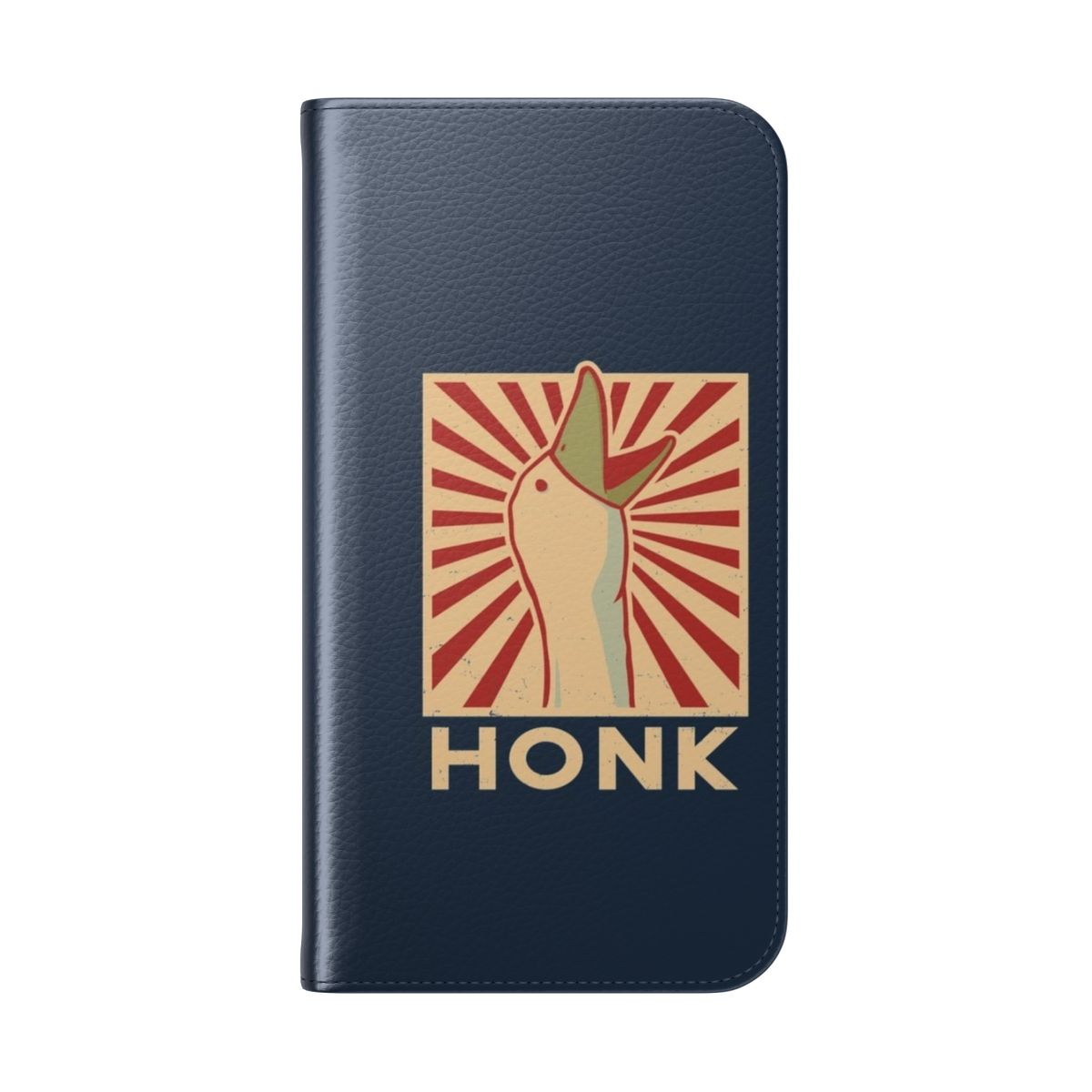 A stylish flip cover phone case featuring a playful goose illustration, perfect for honk game enthusiasts. - Folded Back