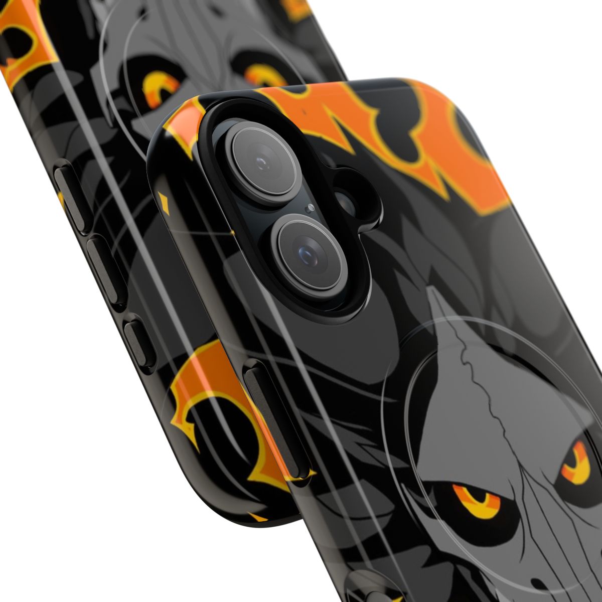 Edgy flame skull dog pattern on a durable magnetic phone case - Detail