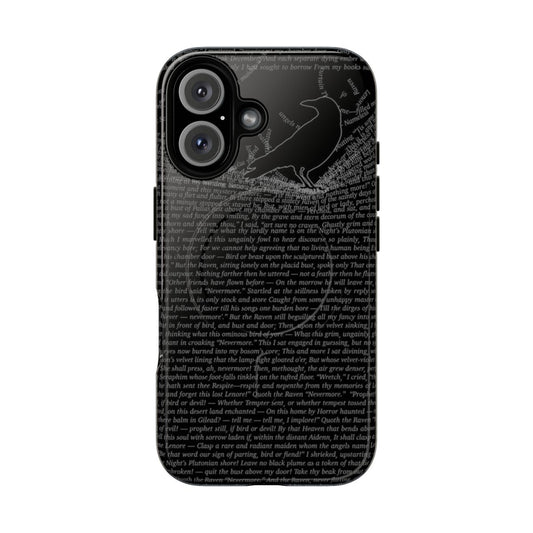 Raven-themed phone case with feathers and claws, inspired by Edgar Allan Poe's classic poem "The Raven"