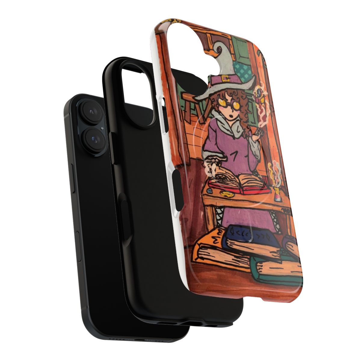 Spellcasting witch themed phone case with a magnetic closure and tough design - Layers