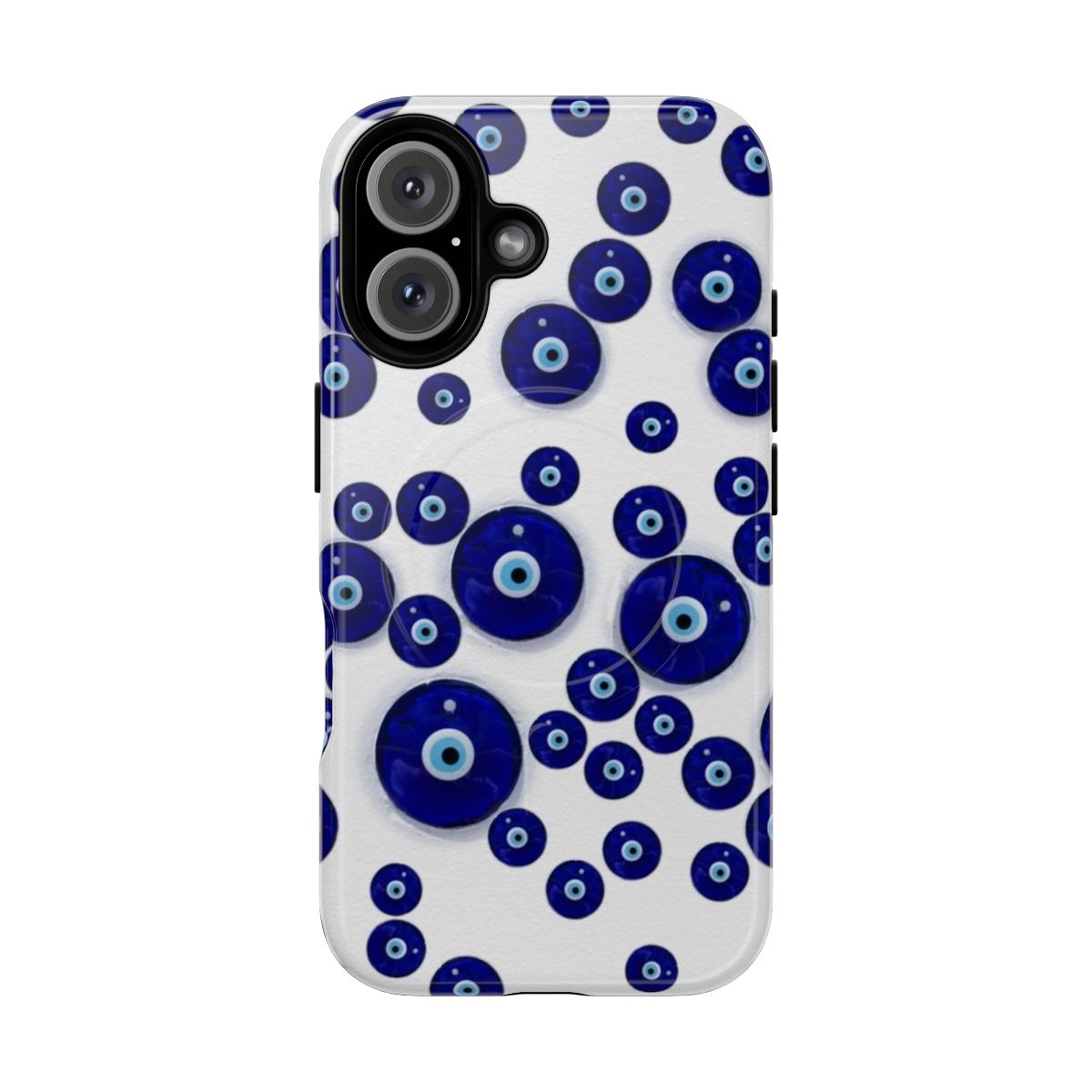 Blue glass evil eye amulet phone case with magnetic closure