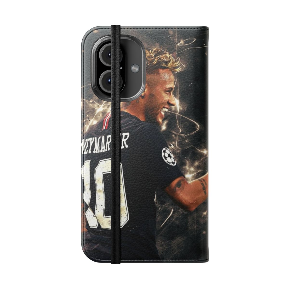 Stylish phone case featuring the iconic image of Brazilian soccer player Neymar Jr. - Folded Front