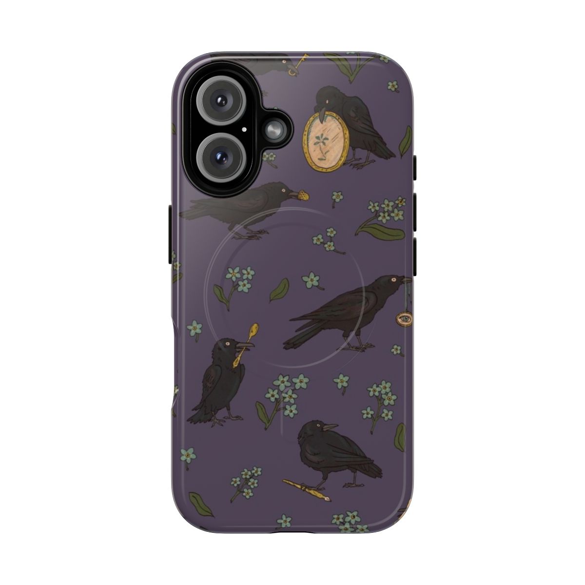 Gothic fairytale-inspired phone case with raven and crow design