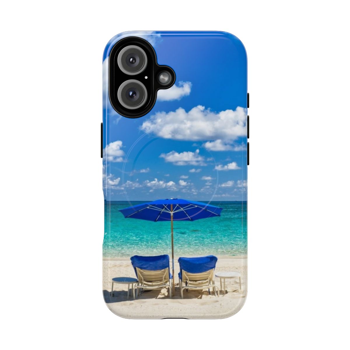 Tropical beach phone case with turquoise ocean and sandy shores