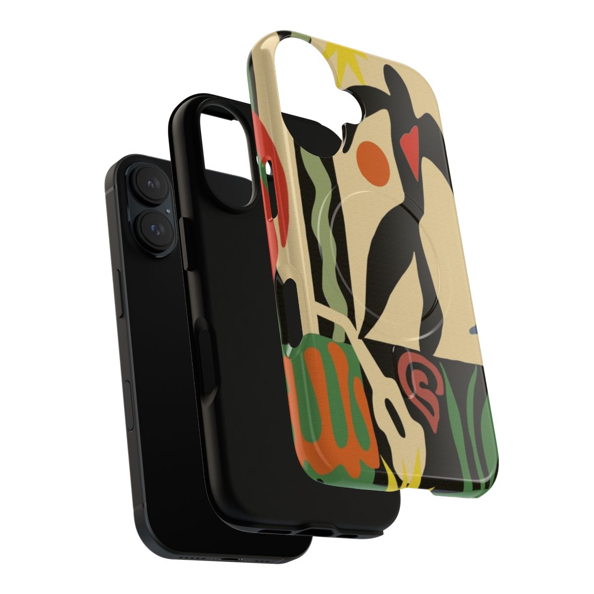 Colorful vintage-style phone case with abstract nature-inspired design - Layers