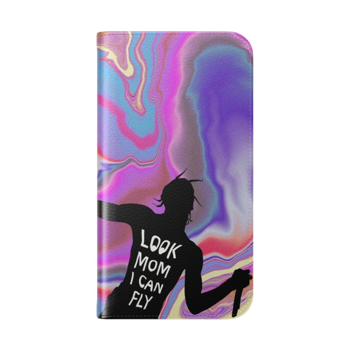 Stylish flip cover phone case featuring a Travis Scott inspired design - Folded Back