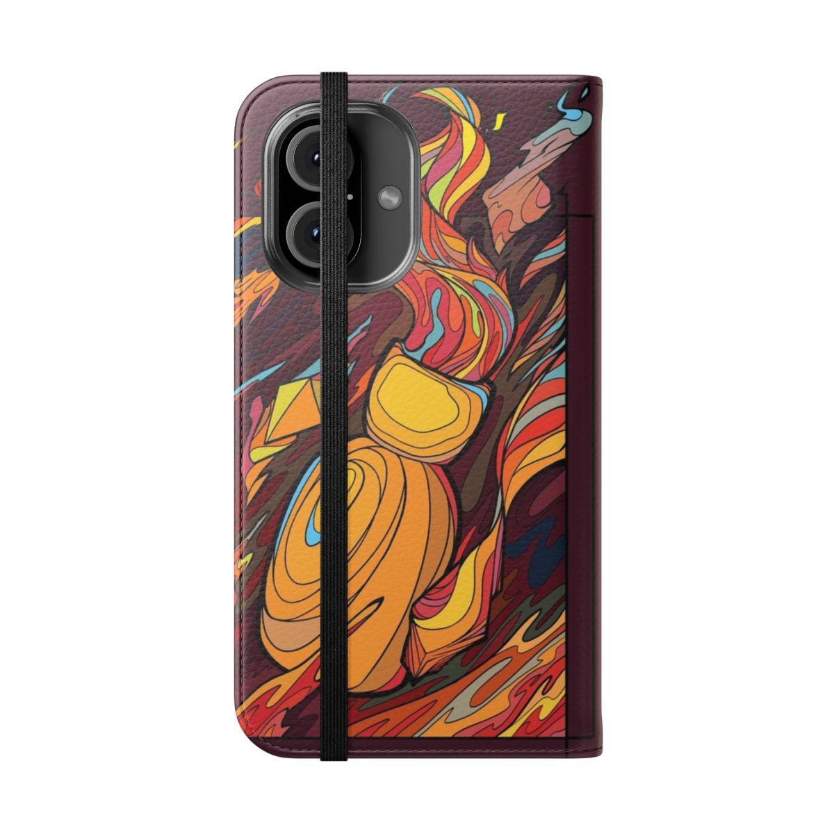 Stained glass phone case featuring fiery embers and Souls-inspired design - Folded Front