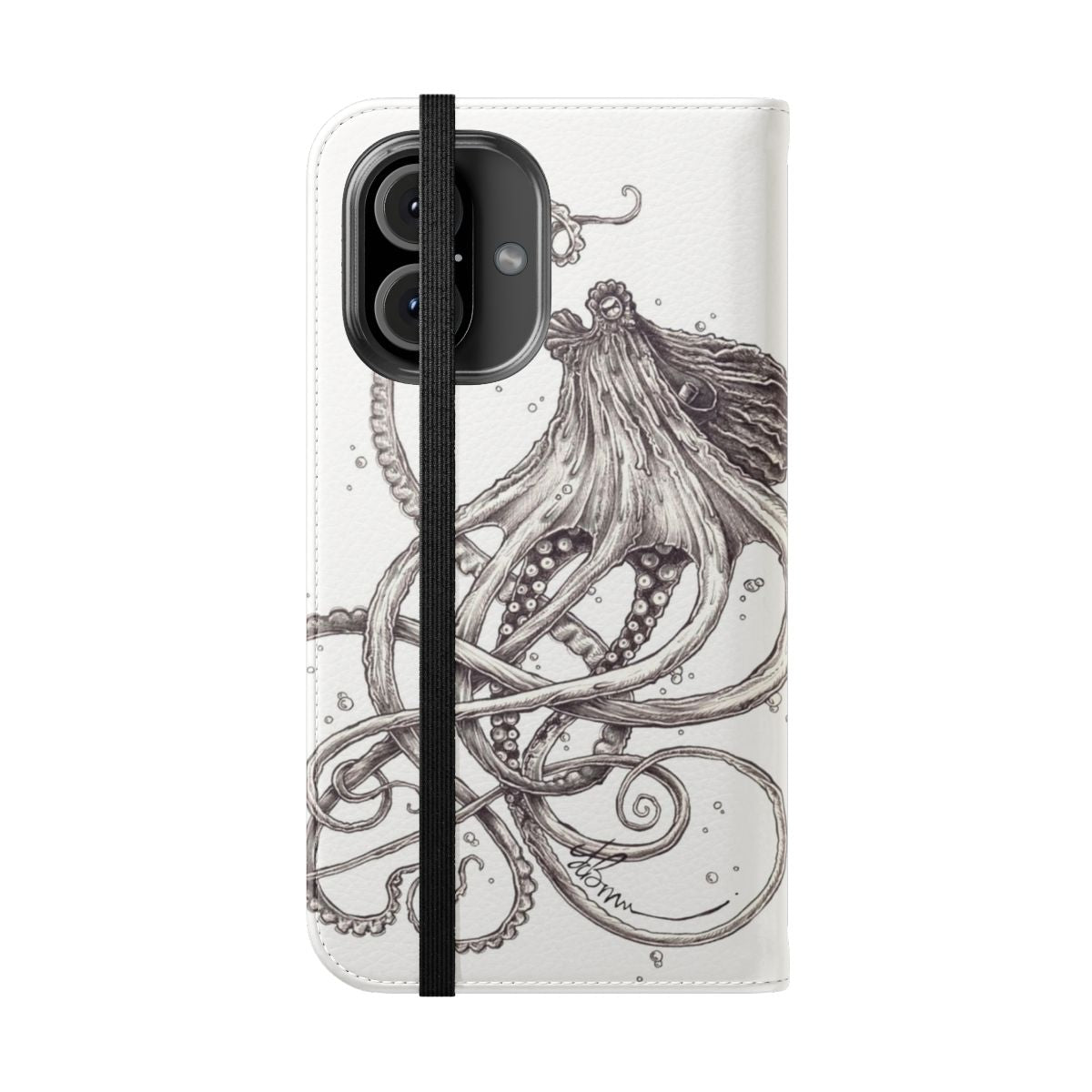 Artistic black and white octopus-inspired phone case cover - Folded Front