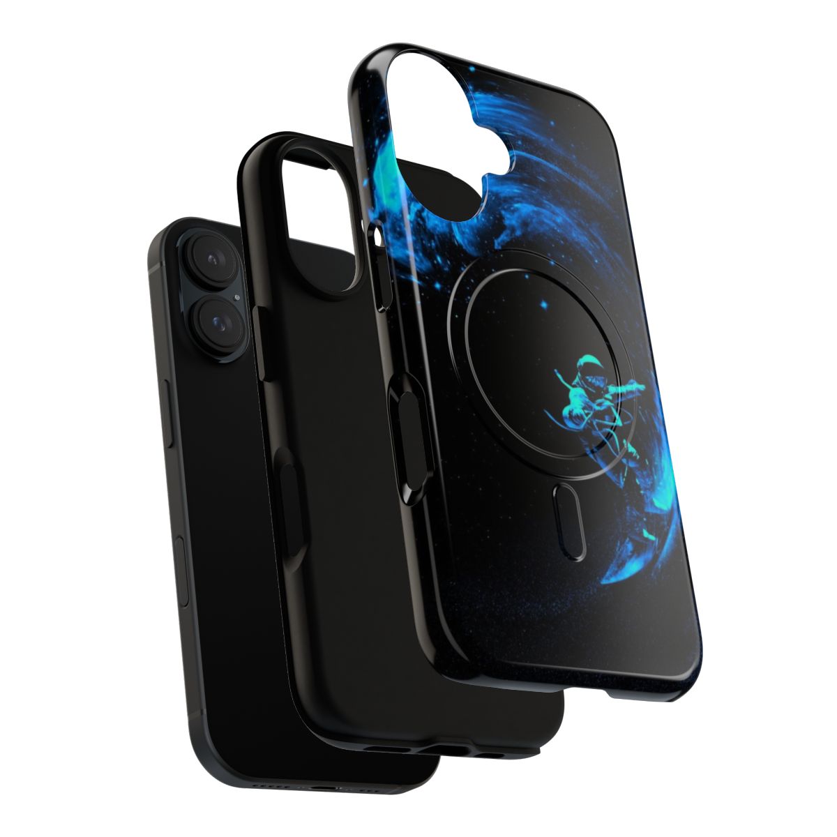 Colorful space-themed magnetic tough phone case with surfing and galaxy design - Layers