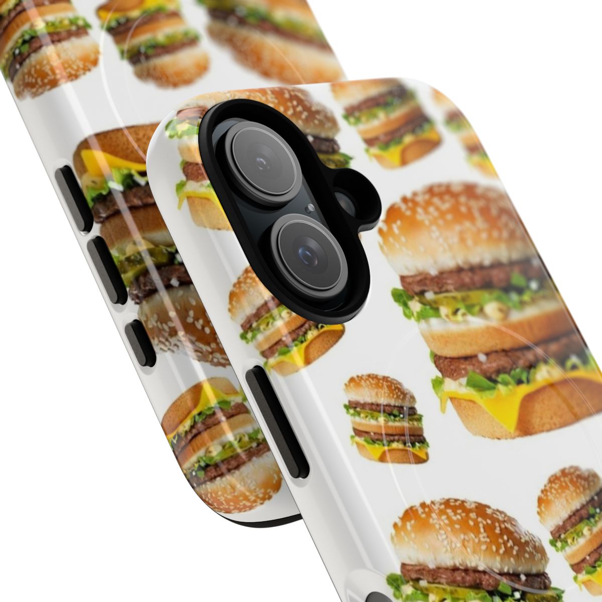 Colorful and humorous phone case depicting a giant Big Mac burger - Detail