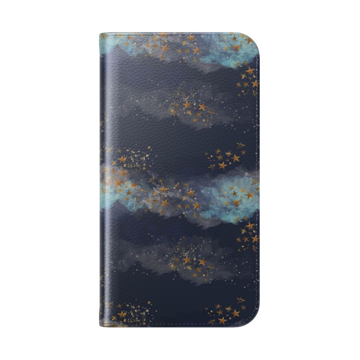 A phone case featuring a dreamy pastel night sky with stars and clouds. - Folded Back