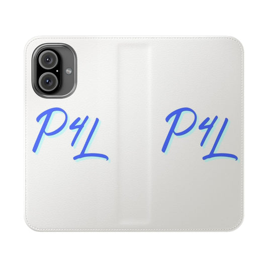 Blue flip cover phone case with Pogues-inspired design