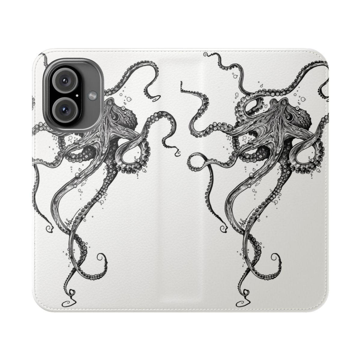 Artistic black and white octopus tentacle design phone case