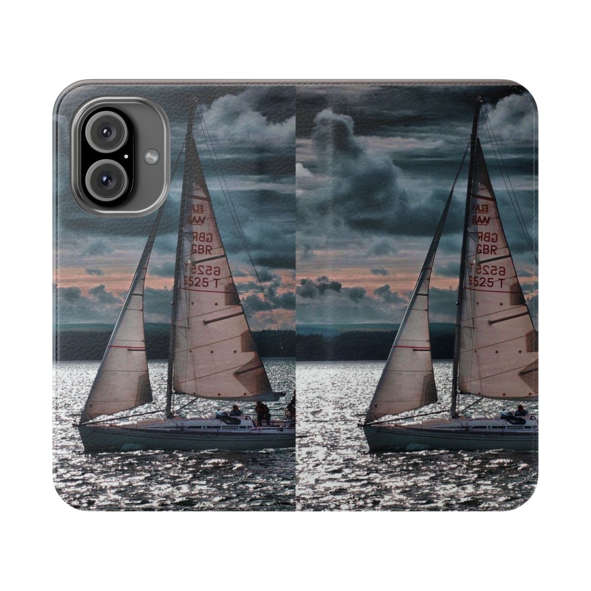 Vibrant phone case featuring a beautiful sunset over the ocean with a sailing boat