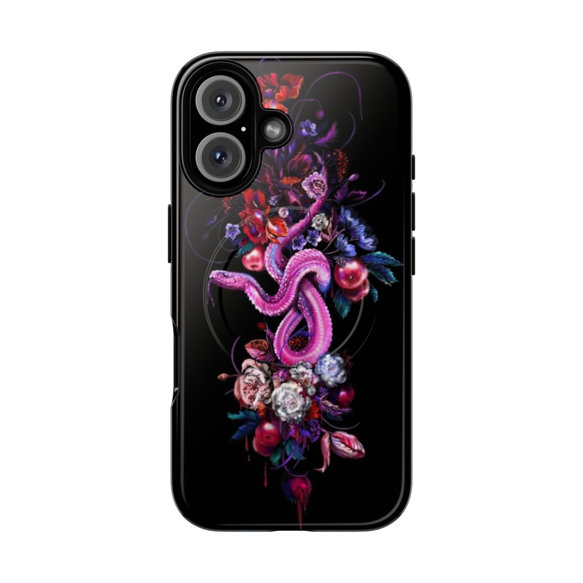 Magnetic tough phone case with a vibrant, biblical floral design inspired by the Eve and Apple of Paradise