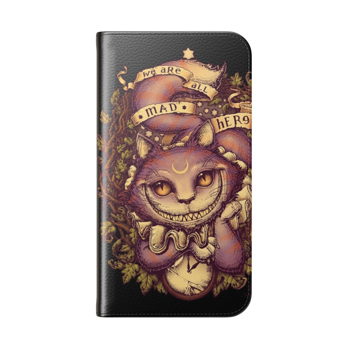 Artistic Cheshire Cat flip cover phone case - Folded Back