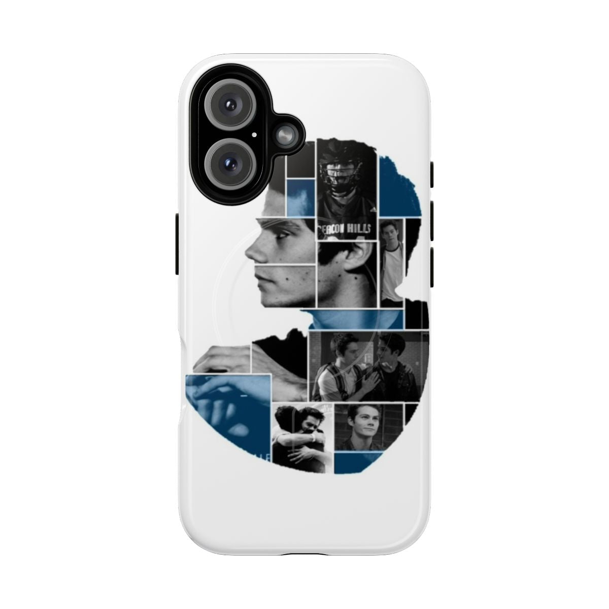 Magnetic tough phone case featuring a black, white, and blue design inspired by the TV series Teen Wolf and its characters Stiles Stilinski and Scott McCall.