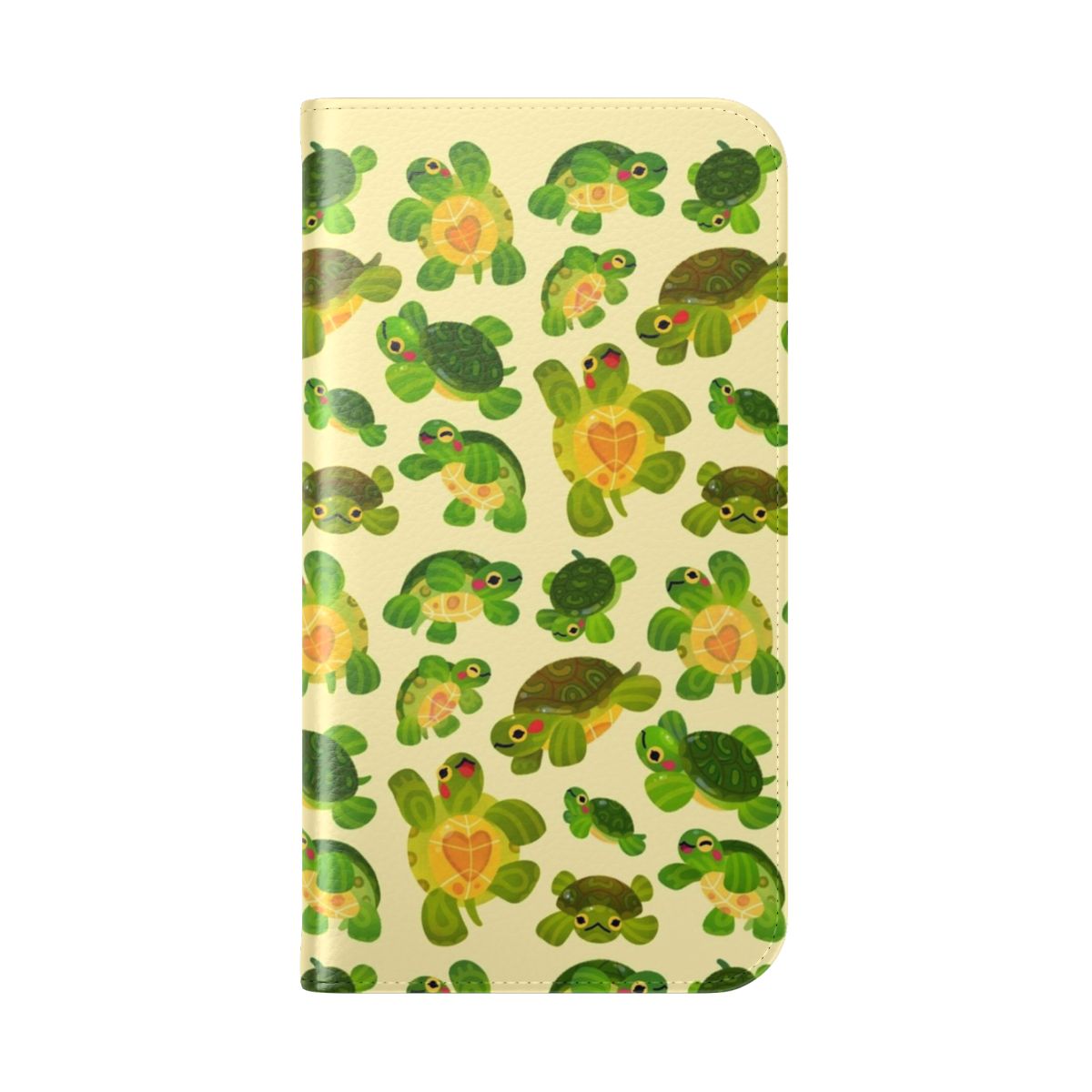 Pastel flip phone case featuring a cute and cheerful red-eared slider design - Folded Back