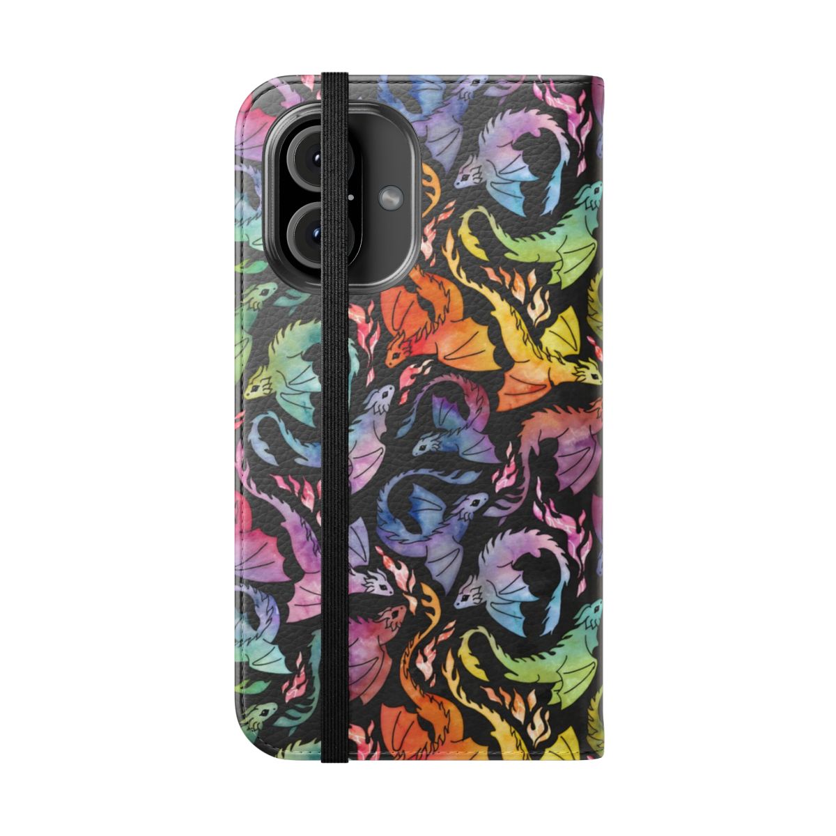 Watercolor dragon fire dark rainbow phone case - Folded Front