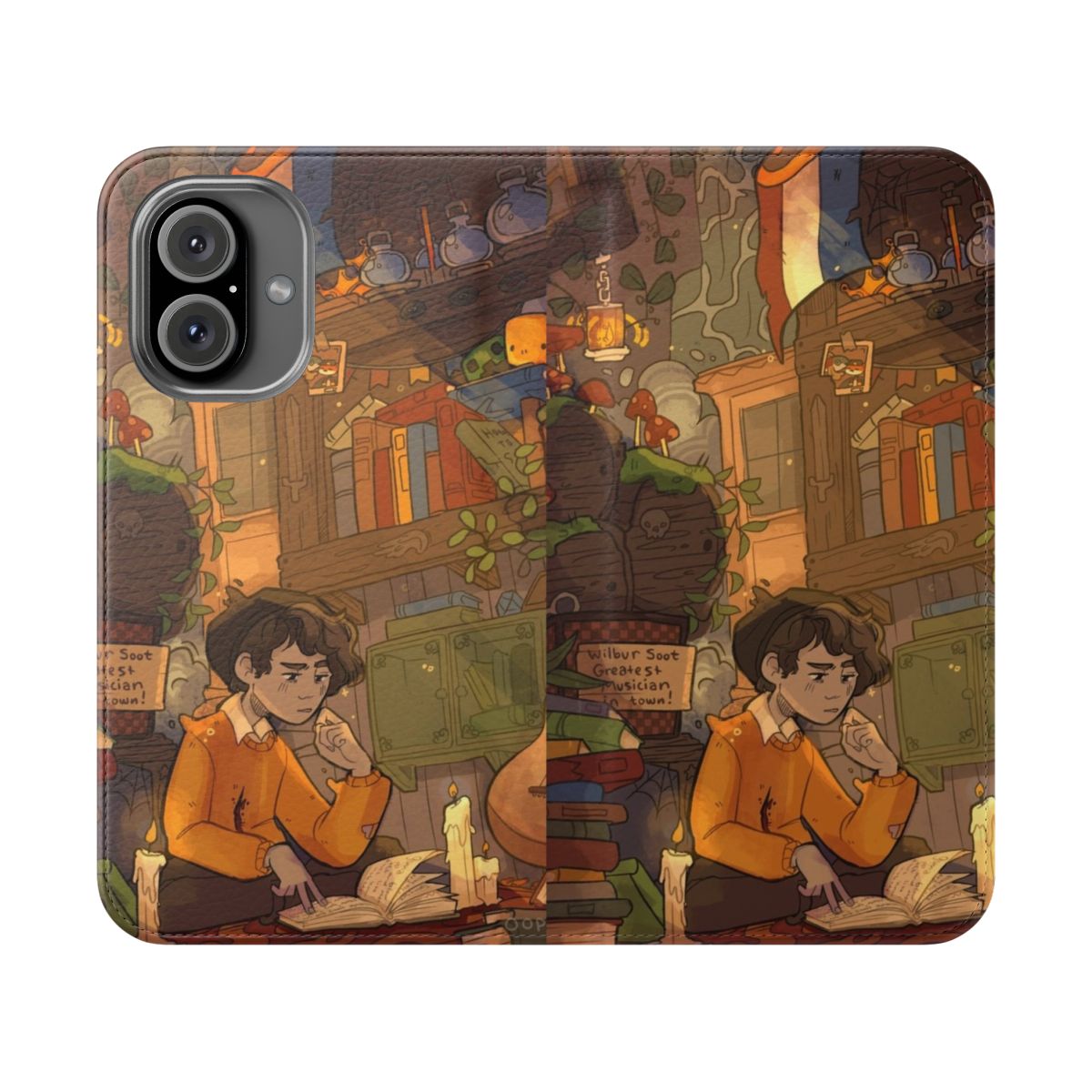 Ghostbur-themed flip cover phone case with image of Ghostbur from the Dream SMP