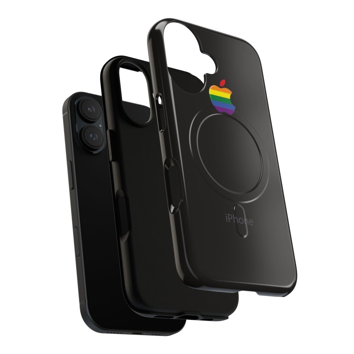 Space Gray Black Magnetic Tough iPhone Case with LGBT Rainbow Flag Design - Layers