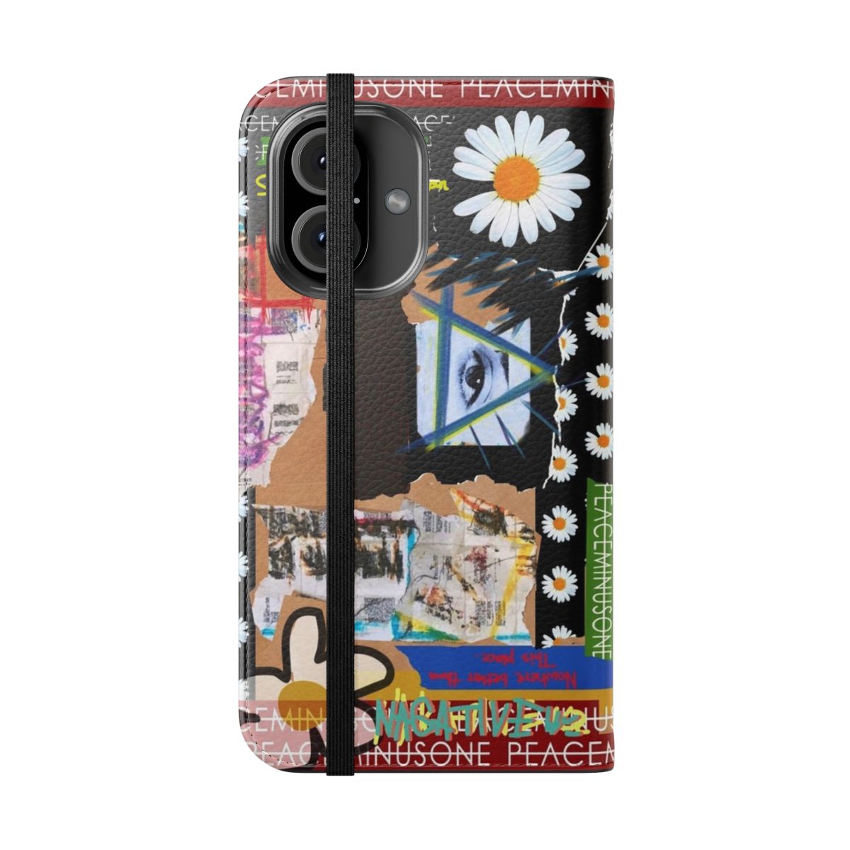 Kpop-inspired flip cover phone case with a daisy pattern design - Folded Front