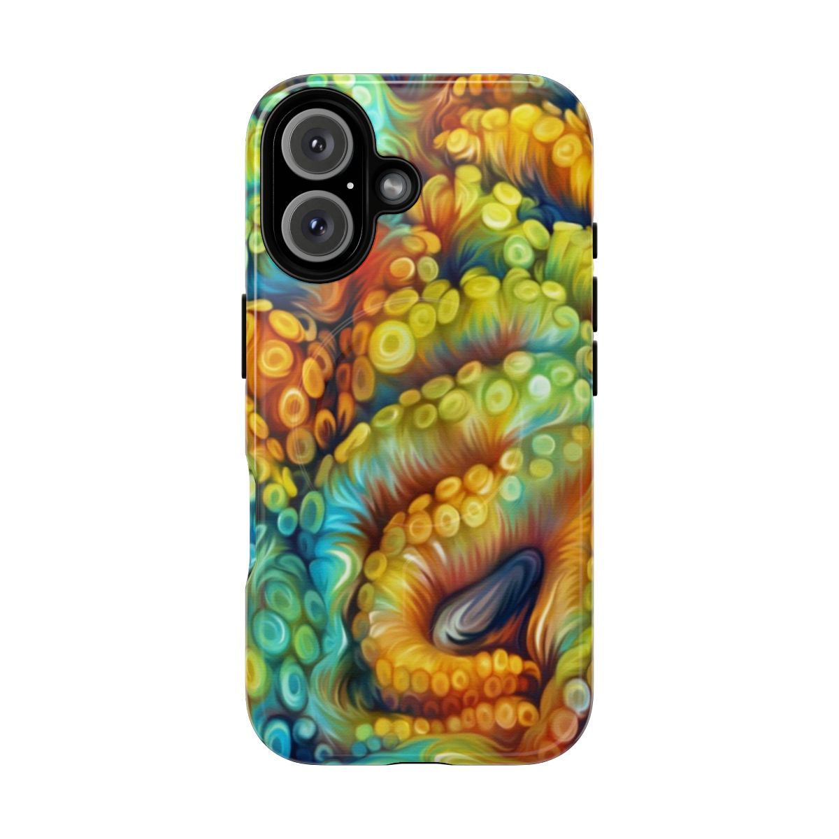 Vibrant and colorful phone case featuring an abstract octopus tentacle pattern