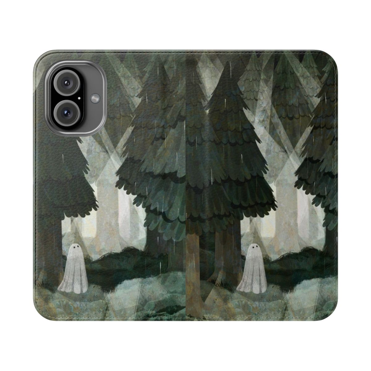 Mystical pine forest clearing phone case cover with ghostly, haunted vibes