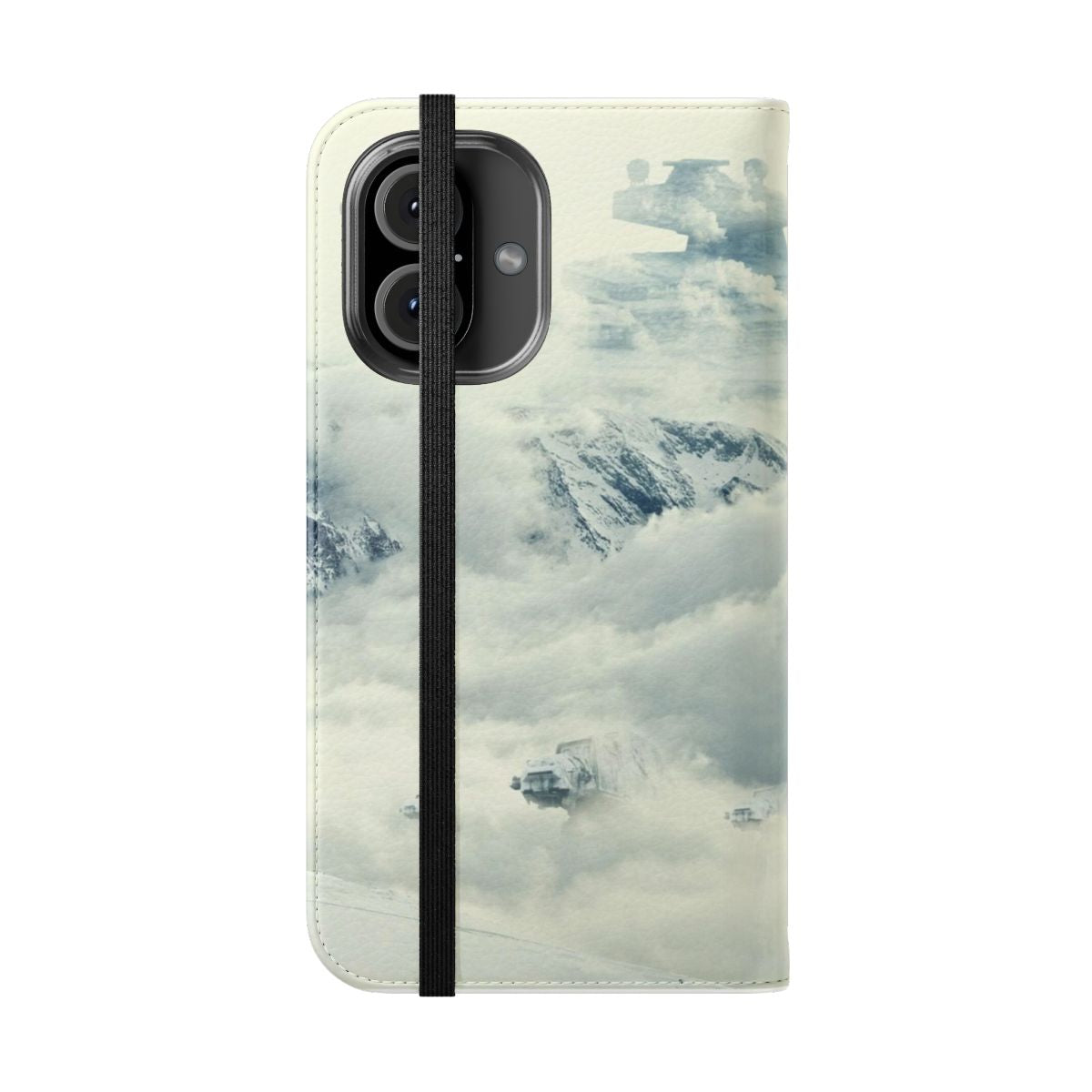 Stylish phone case with a frozen, sci-fi-inspired landscape design - Folded Front