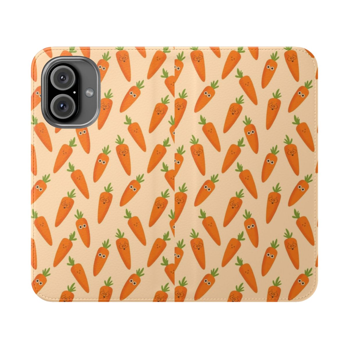 An orange cartoon carrot-themed flip cover phone case