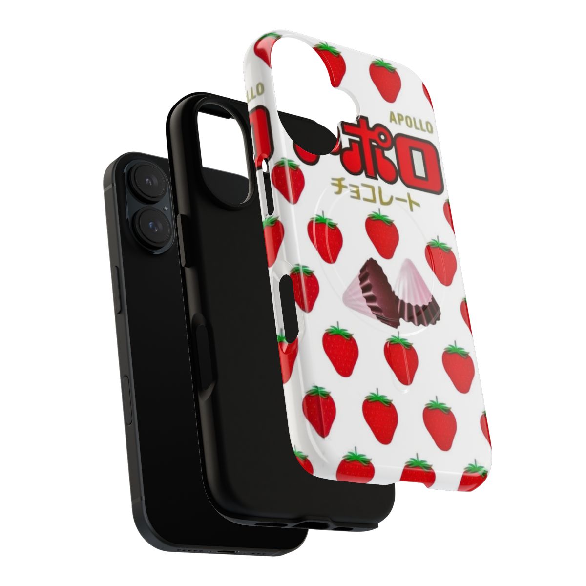 Vibrant strawberry chocolate-themed phone case with a magnetic closure and anime-style kawaii design - Layers