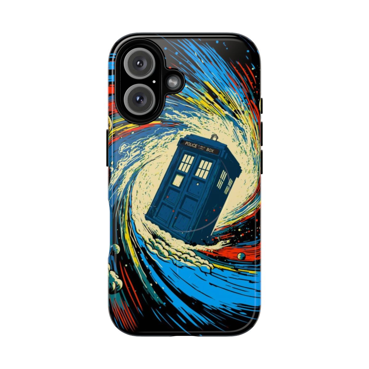 Artistic space and time vortex design on a magnetic tough phone case