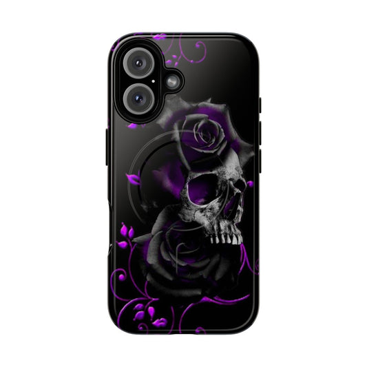 Dark gothic phone case with skull and black and purple roses