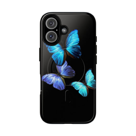 Blue butterfly graphic design pattern on a sturdy phone case.