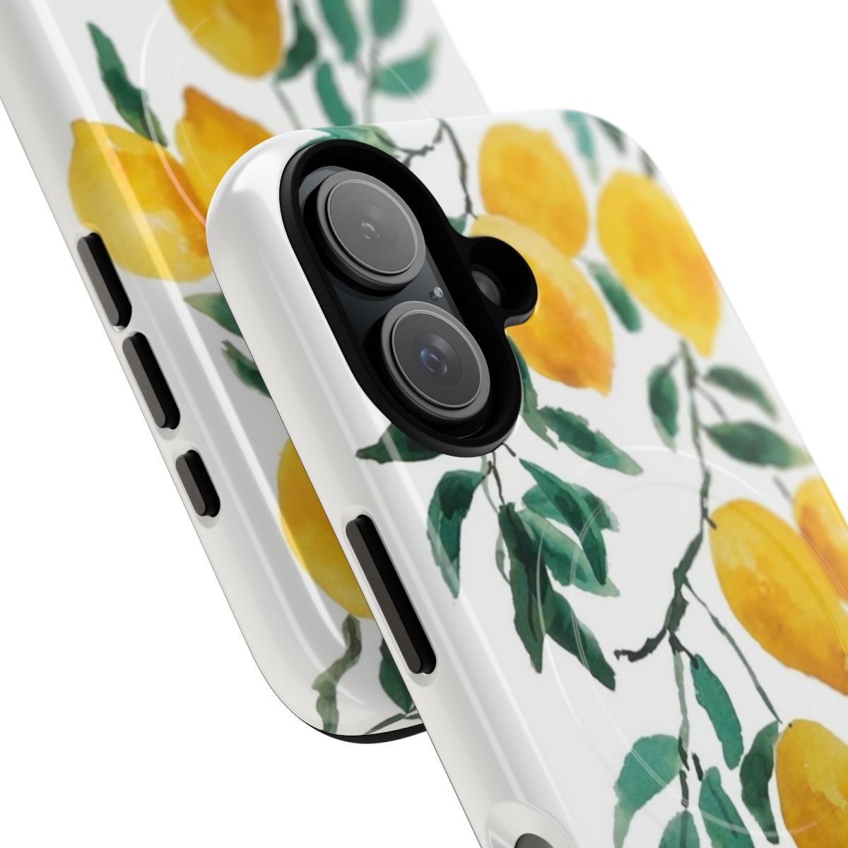 Artistic hand-painted yellow lemon watercolor design on a magnetic tough phone case - Detail