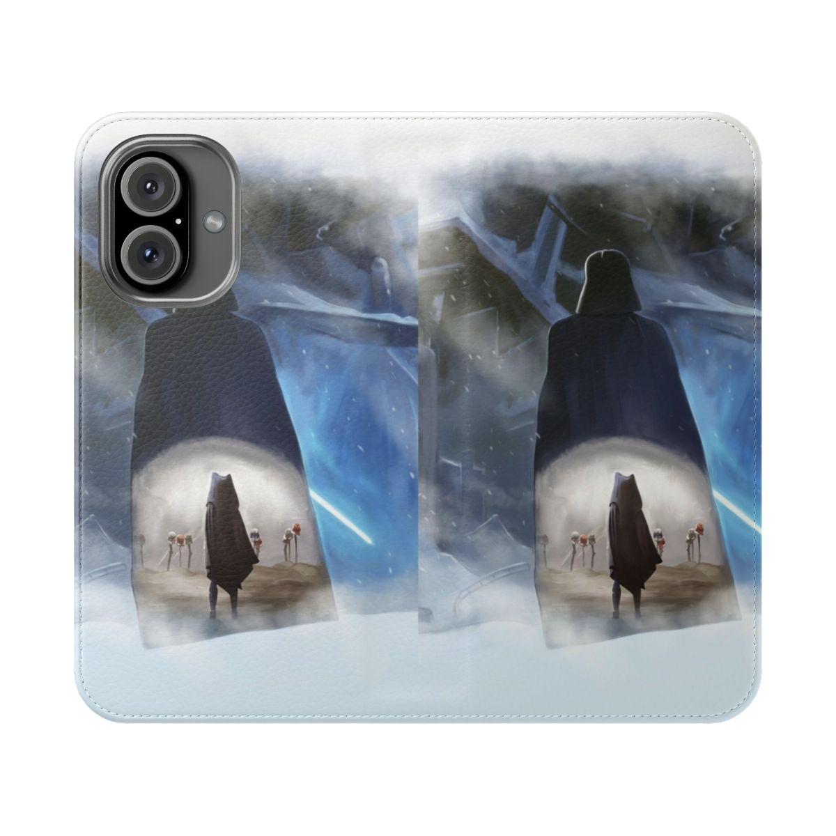 Star Wars Darth Vader and Ahsoka Tano illustration on a protective flip phone case