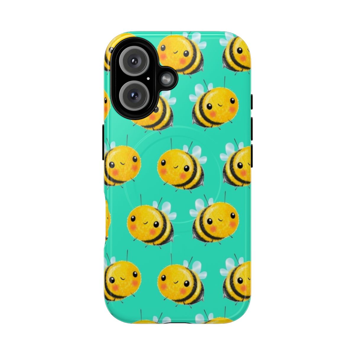 Cute bumble bee and mint patterned phone case with magnetic closure and tough protection